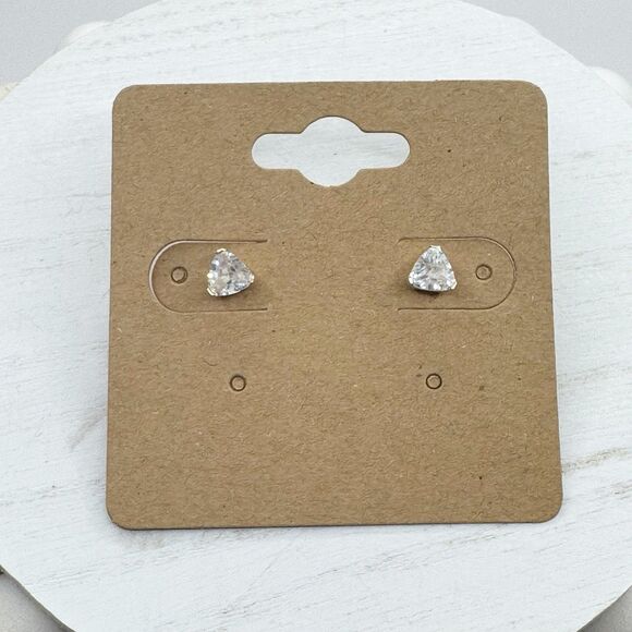 14k Yellow Gold Triangular Stud Earrings CZ Cubic Zirconia Classic Minimalist - Picture 9 of 16